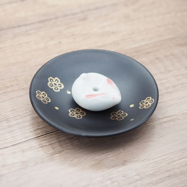 日本製 手作線香座 | 金彩花和兔兔