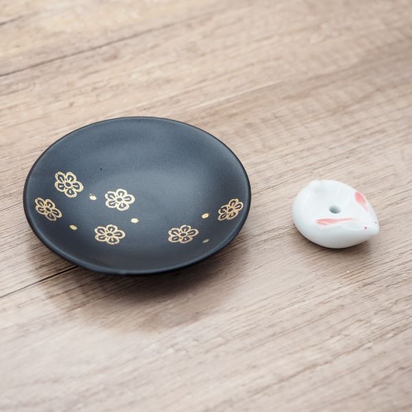 日本製 手作線香座 | 金彩花和兔兔