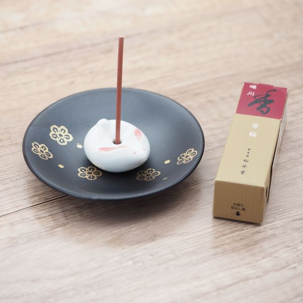 日本製 手作線香座 | 金彩花和兔兔