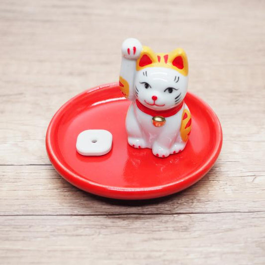 日本製 手作線香座 | 招財貓 虎紋