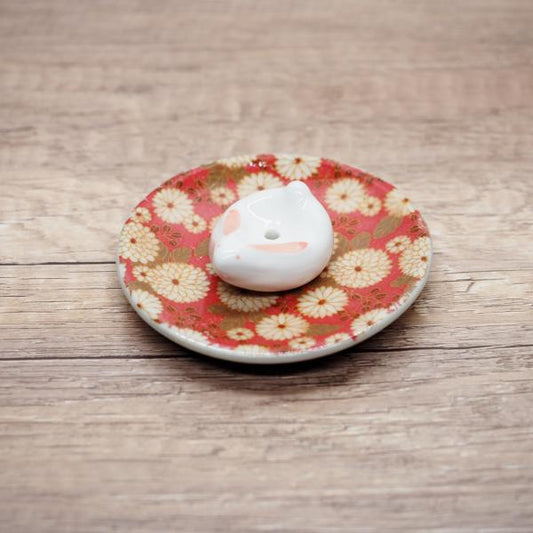 日本製 手作線香座 | 赤菊兔