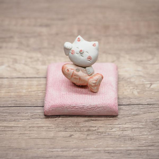 日本製 手作線香座 | 招財貓 (鯛)