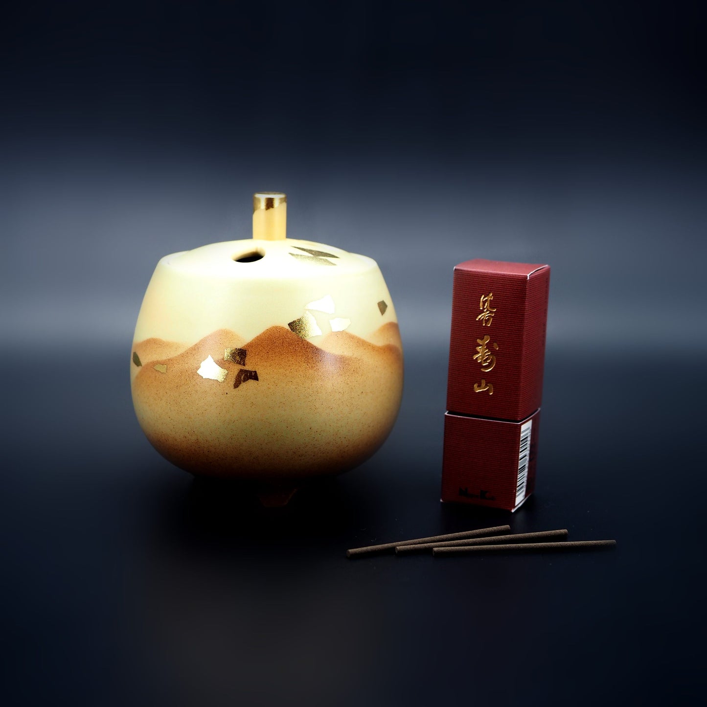 九谷燒 3.5号香爐 金彩連山