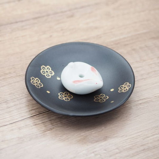日本製 手作線香座 | 金彩花和兔兔